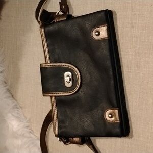 Gold Coast Leather Satchel, Shoulder Bag. Black and Bronze